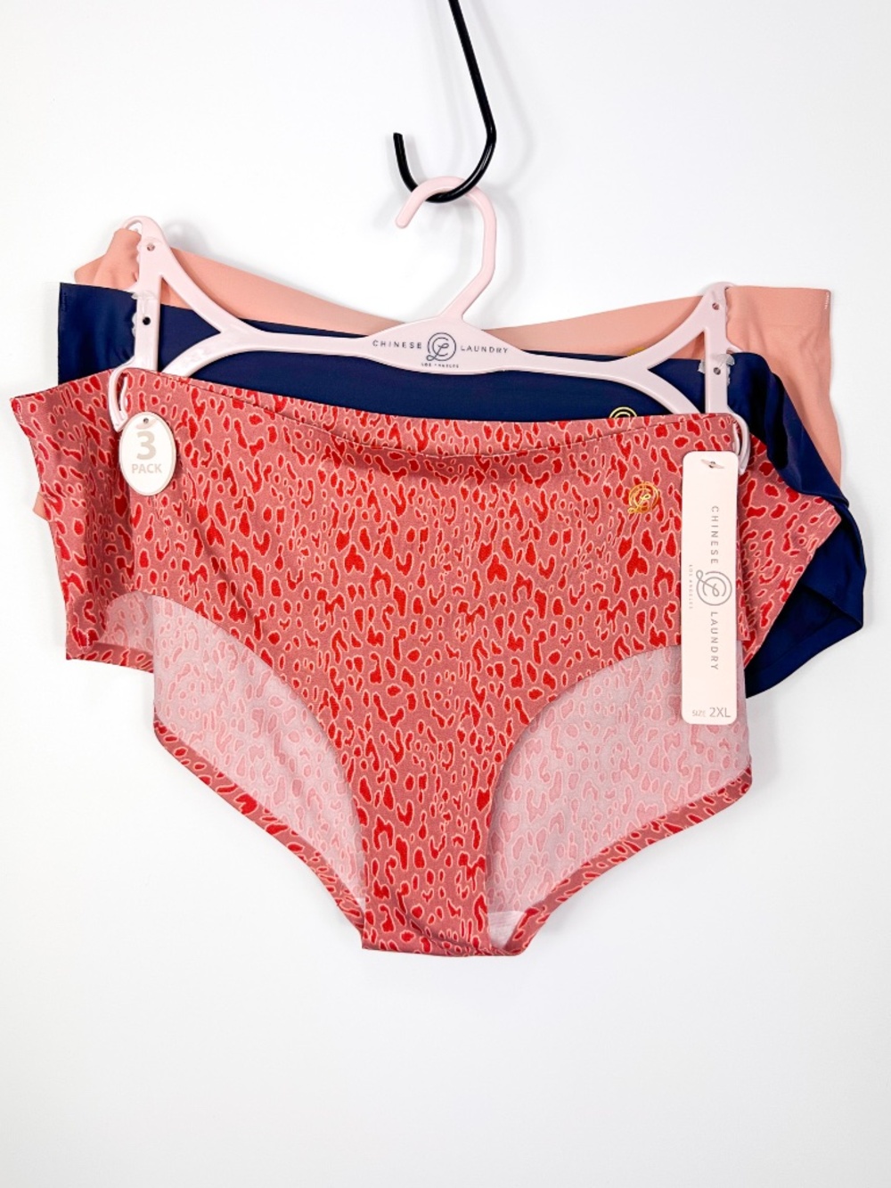 Chinese Laundry 3 Pack Hipster Panties- Black, Tan, Orange Leopard Print